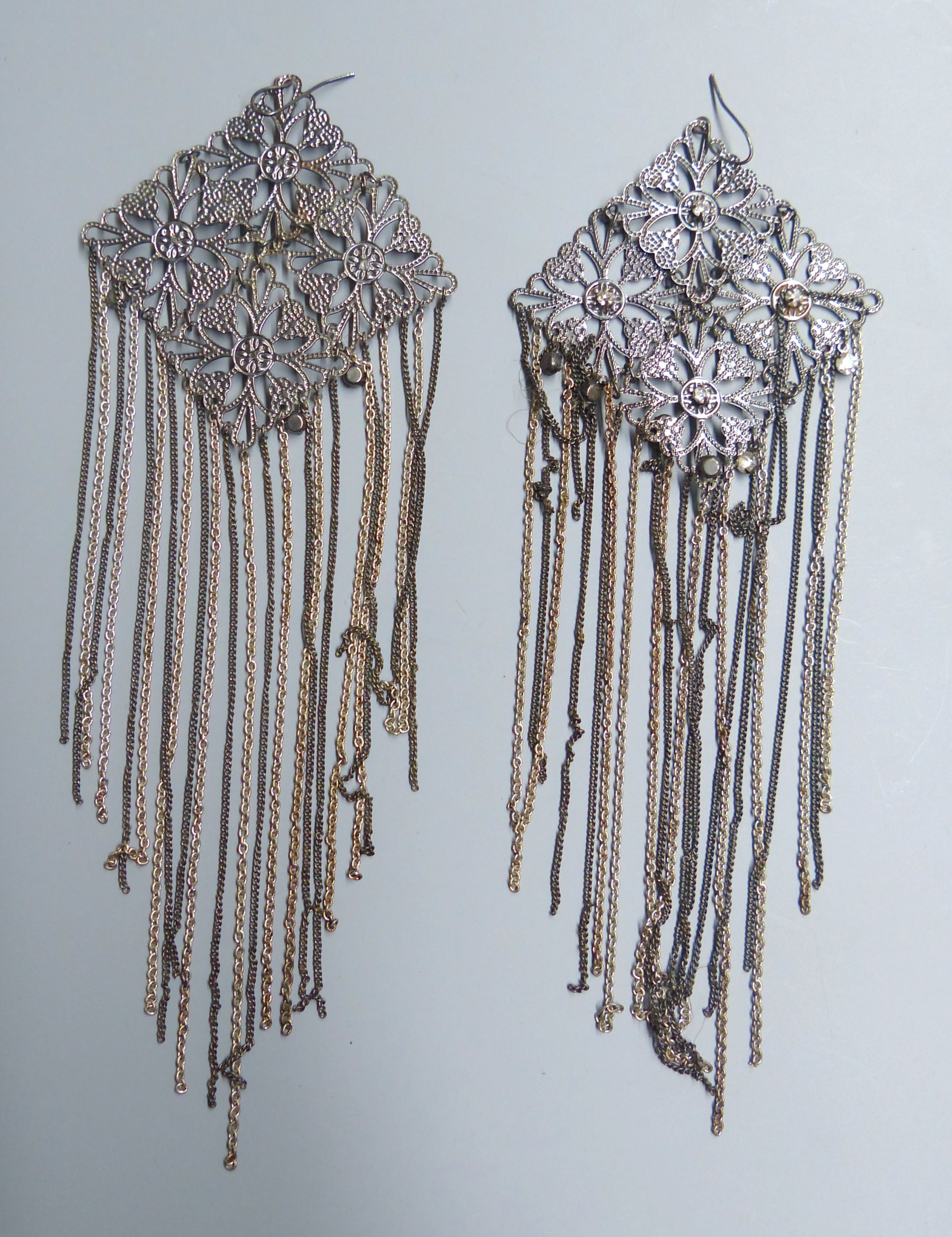 A pair of metal chandelier earrings, drop approx. 18.5cm.